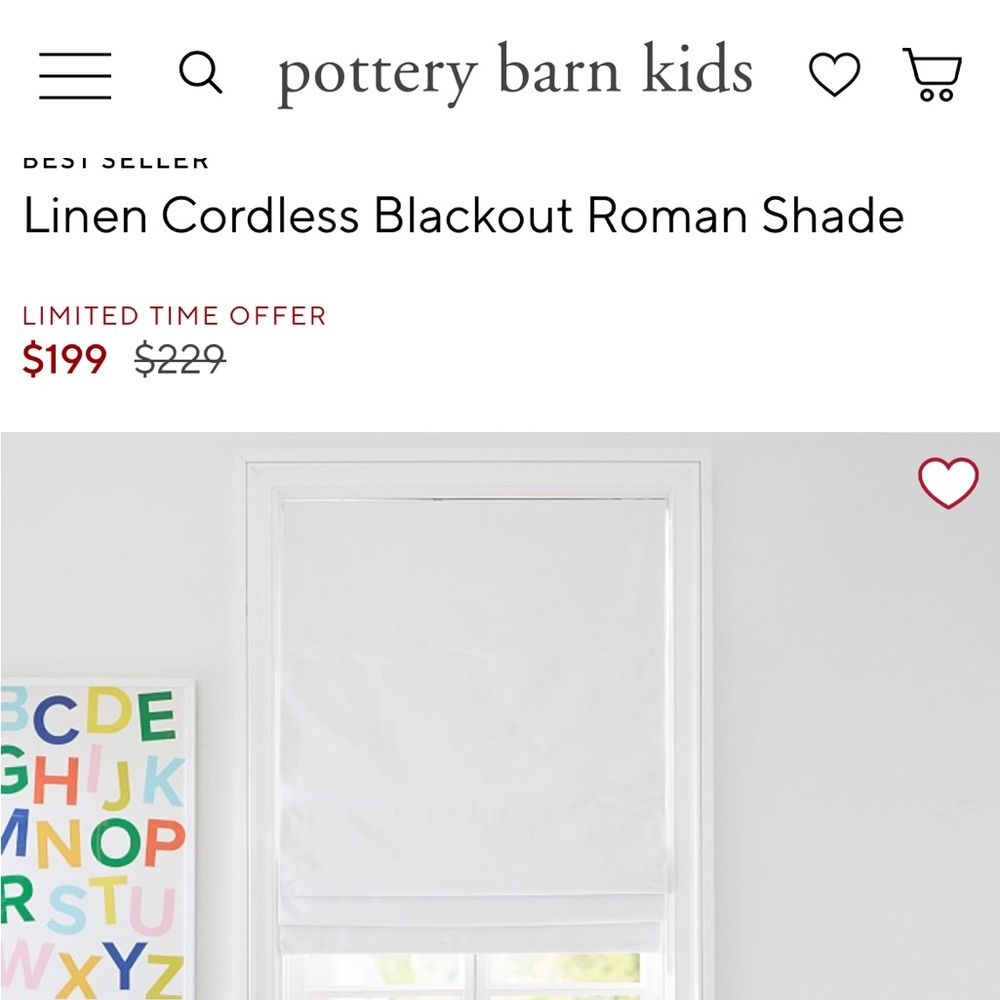 Pottery Barn linen cordless Roman shade in off white. 26x64.